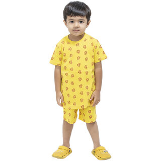                       Get Stocked Cartoon Print Boys Cotton Shorts T-Shirt Set - Yellow                                              