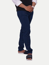 Men Solid Cotton Navy Chinos Trousers