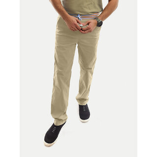 Men Solid Beige Twill Trouser with elastic waist band Men Solid Beige Twill Trouser with elastic waist band