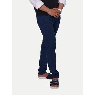 Men Solid Cotton Navy Chinos Trousers