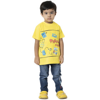                       Get Stocked Travel Freak Print Boys Cotton T-Shirt - Yellow                                              