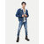 Men Mid Blue Classic Denim Jacket with fleece shirt Collar