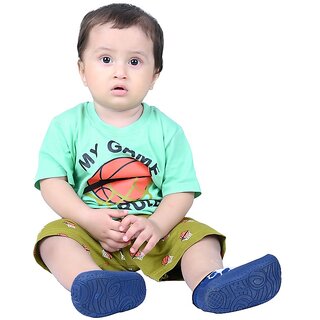                       Kid Kupboard Cotton Baby Boys T-Shirt, Light Green, Half-Sleeves, Crew Neck, 12-18 Months KIDS4893                                              