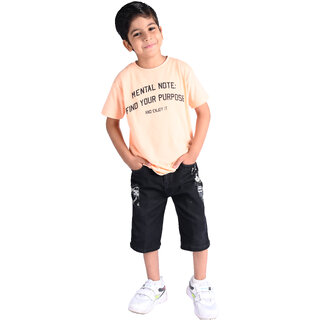                       Kid Kupboard Cotton Boys T-Shirt, Beige, Half-Sleeves, Crew Neck, 7-8 Years KIDS4903                                              