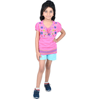                       Kid Kupboard Cotton Girls T-Shirt, Pink, Half-Sleeves, V-Neck, 7-8 Years KIDS4911                                              