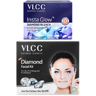                       VLCC Diamond Single Facial Kit - 60 g & Insta Glow Diamond Bleach - 30 g                                              