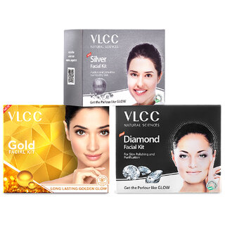                       VLCC Gold & Diamond & Silver Premium Facial Kit -60 g (Pack of 3)                                              