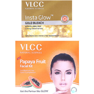                       VLCC Papaya Fruit Single Facial Kit -60 g & Insta Glow Gold Bleach -30 g (Pack of 2)                                              