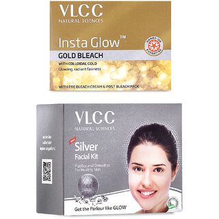                       VLCC Silver Facial Kit -60 g & Insta Glow Gold Bleach -30 g (Pack of 2)                                              