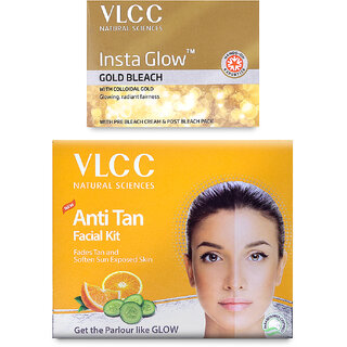                       VLCC Anti Tan Single Facial Kit -60 g  Insta Glow Gold Bleach -30 g (Pack of 2)                                              