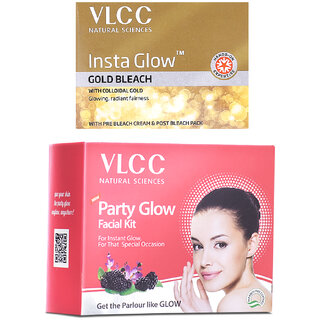                       VLCC Facial Kit Combo - Party Glow Facial Kit -60 g & Insta Glow Gold Bleach -30 g (Pack of 2)                                              
