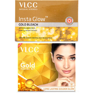                      VLCC Insta Glow Gold Bleach -30 g & Gold Single Facial Kit -60 g (Pack of 2)                                              