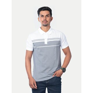                       Men Grey Colour-blocked Polo T-Shirt                                              