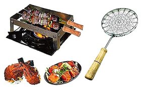 ANSHEZ BBQ Tandoor With Handle Gas Saver Jali, 2 Skewers and 1 Folding Stand with Mini Home Gas grill Barbeque Set