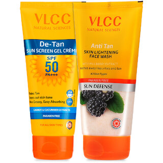                       VLCC Anti Tan Skin Lightening Face Wash -150 ml  De Tan Sunscreen -100 g (Pack of 2)                                              