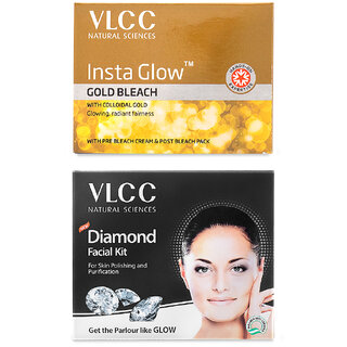                       VLCC Facial Kit Combo - Diamond Single Facial Kit -60 g & Insta Gold Glow Bleach -30 g (Pack of 2)                                              