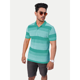                       Men light Blue and Black thick Stripes Cotton T-Shirt                                              