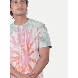                       Men Pink Tie and Dye Printed Cotton T-Shirt                                              