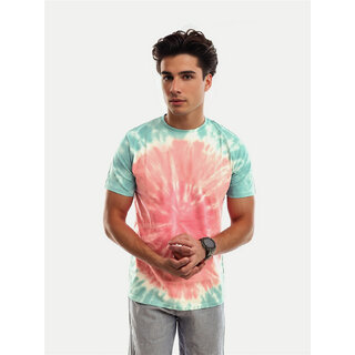                       Men Tie and Dye Printed Slim Fit Cotton T-Shirt                                              