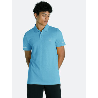                       Men Basic Light Blue Polyester Polo collared T-shirt                                              