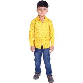                       Kid Kupboard Cotton Boys Shirt, Yellow, Full-Sleeves, Collared Neck, 6-7 Years KIDS4927                                              