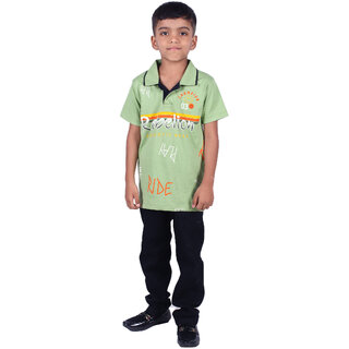                       Kid Kupboard Cotton Boys T-Shirt, Green, Half-Sleeves, Collared Neck, 6-7 Years KIDS4834                                              