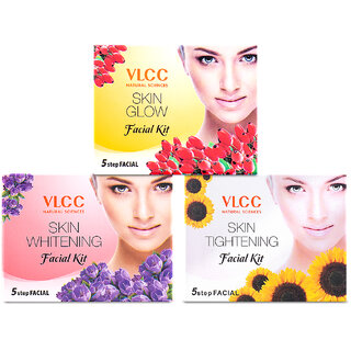                       VLCC Skin Whitening & Skin Tighening & Skin glow Mini Facial kit -25 g (Pack of 3)                                              