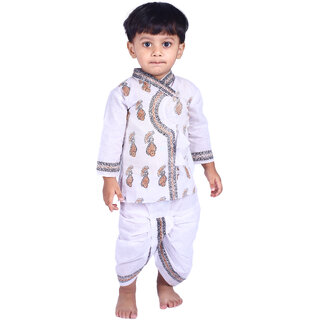                       Kid Kupboard Cotton Baby Boys kurta and Dhoti Pant, White, Full-Sleeves, V Neck, 2-3 Years KIDS4847                                              
