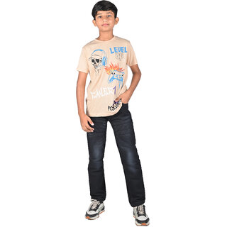                       Kid Kupboard Cotton Boys T-Shirt, Beige, Half-Sleeves, Crew Neck, 12-13 Years KIDS4857                                              
