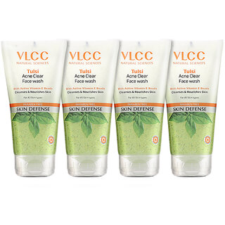                       VLCC Tulsi Acne Clear Face Wash with FREE Orange Oil Pore Cleansing Face Wash-with Buy One Get One - 300 ml ( Pack of 4)                                              