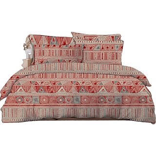                       BEDSHEET 1 King Size(9ft X 9ft approx) 4 Pillow Covers (1.8 ft X 2.7ft approx) Grey Rd Floral Red  jaipuri Design                                              