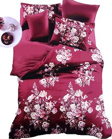 BEDSHEET  1 King Size (9ft X 9ft Approx)  2 Pillow Covers (1.8 ft X 2.7ft Approx)  Maroon Floral Design  Multicolour