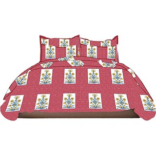                       BEDSHEET  1 King Size (9ft X 9ft approx)  2 Pillow covers (1.8 ft X 2.7ft approx) Floral Design  Multicolour  TC380                                              