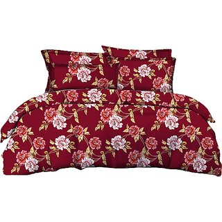 BEDSHEET  1King Size (9ft X 9ft Approx)  2 Pillow Covers (1.8 ft X 2.7ft Approx) Floral Red Rose Design  Multicolour