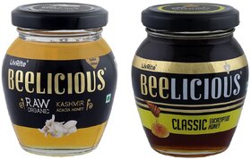 Beelicious Raw Organic Kashmir Acacia Honey  Classic Eucalyptus Honey, Pack of 2, 250g Each