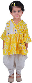 Kid Kupboard Cotton Baby Girls Kurta and Dhoti Pant, Yellow and White, Full-Sleeves, V Neck, 2-3 Years KIDS4868