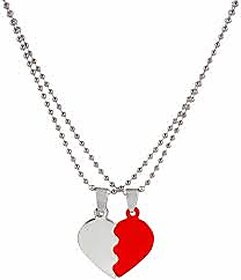 Red Broken Heart Lovers Pendant for Couple/Trendy  Adjustable Gift for Lover/Wife/Husband Silver Silver Locket