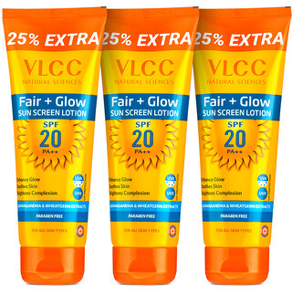                       VLCC Fair + Glow Sun Screen Lotion SPF20 PA++ - 50 ml ( Pack of 3 )                                              