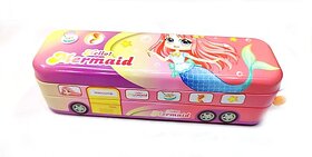 Teeshubh super bus pencil box Hello mermaid Art Metal Pencil Box (Set of 1, Pink)