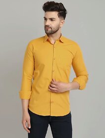 Modernity Men Yellow Solid Regular Fit Cotton Shirt