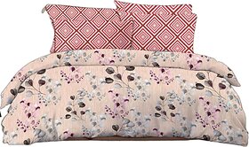 BEDSHEET  1 King Size (9ft X 9ft Approx)  2 Pillow Covers (1.8 ft X 2.7ft Approx)  Floral Pink Design  TC-380