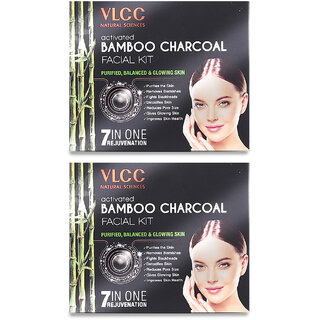                       VLCC Activated Bamboo Charcoal Facial Kit Balanced  Glowing Skin - 60 g ( Pack of 2 )                                              