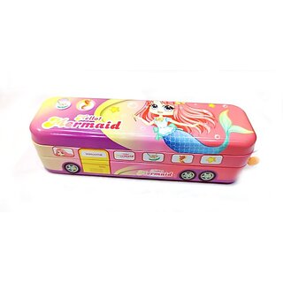 Teeshubh super bus pencil box Hello mermaid Art Metal Pencil Box (Set of 1, Pink)