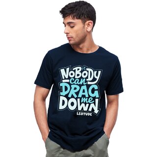                       LEOTUDE Navy Regular Cottonblend Half Sleeve T-Shirt for Men's                                              