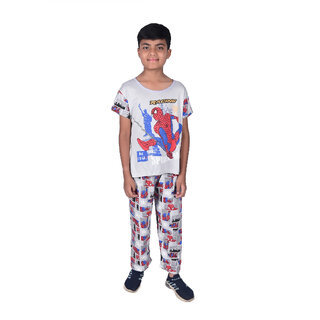                       Kid Kupboard Cotton Boys T-Shirt and Track Pant, Multicolor, Half Sleeves, Crew Neck, 8-9 Years KIDS4884                                              