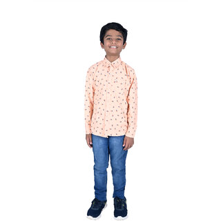                       Kid Kupboard Cotton Boys Shirt, Orange, Full-Sleeves, Collared Neck, 7-8 Years KIDS4885                                              