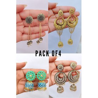Styles Combo of 4 Stud And Chukka Earrings for Women and Girls