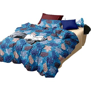 BEDSHEET  1 Queen Size (9ft X 9ft Approx)  2 Pillow Covers (1.5 ft X 2.5ft Approx)  FLORAL Design Blue Multicolour