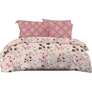                       BEDSHEET  1 King Size (9ft X 9ft Approx) 2 Pillow Covers (1.8 ft X 2.7ft Approx)  Floral Design Pink  Multicolour                                              