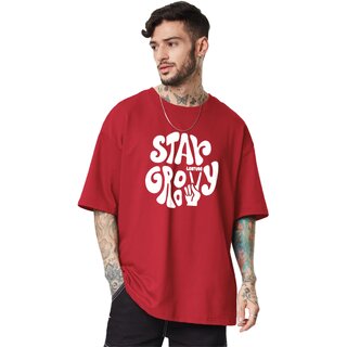                       LEOTUDE Red Oversized Cottonblend Half Sleeve T-Shirt for Men's                                              